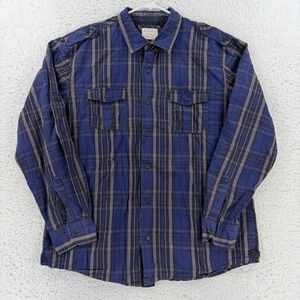 PD&C Shirt Mens Large Blue Gray Striped Long Sleeve Button Up PW9Y0104